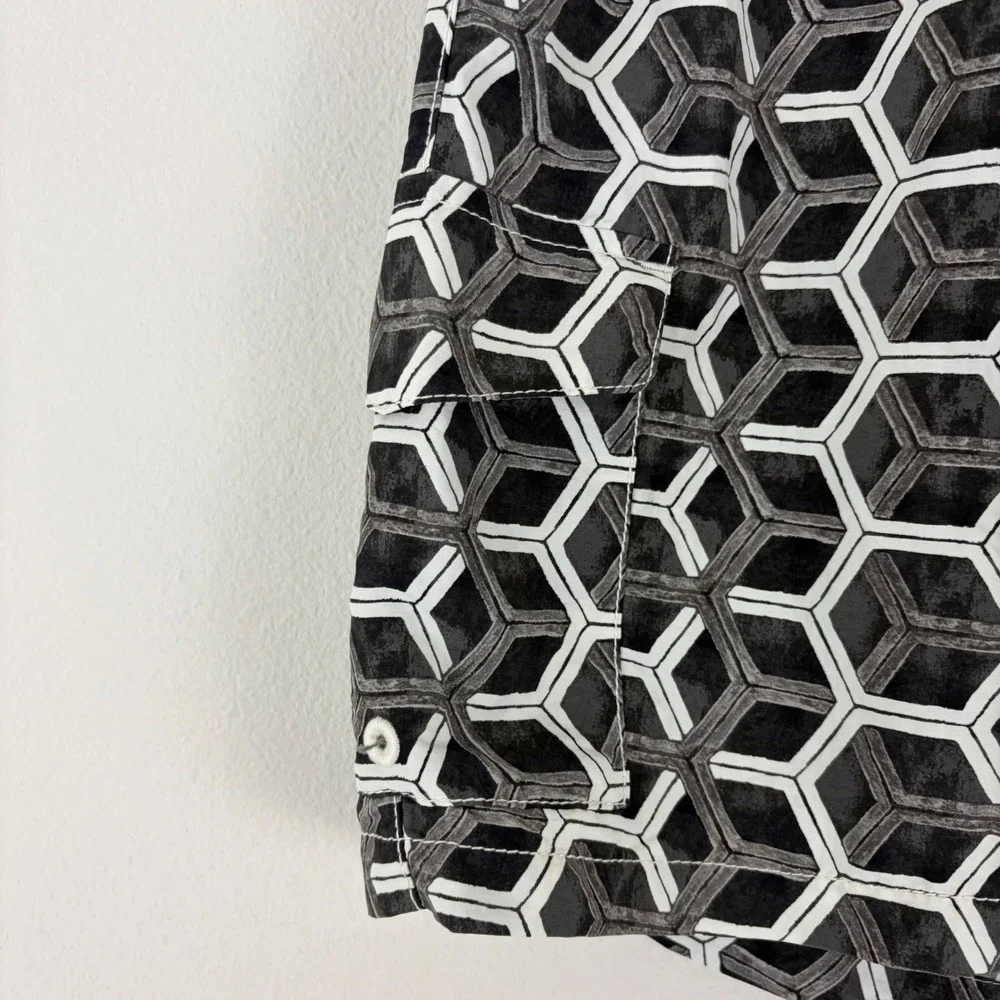 Tommy Bahama Relax Mens XXL Black White Geometric Honeycomb Swim Trunks Shorts